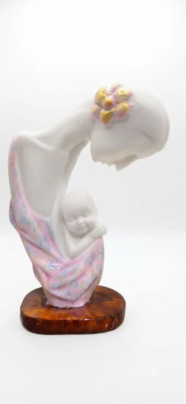 White_And_Beige_Mother_Child_Love_Statue_Figurine