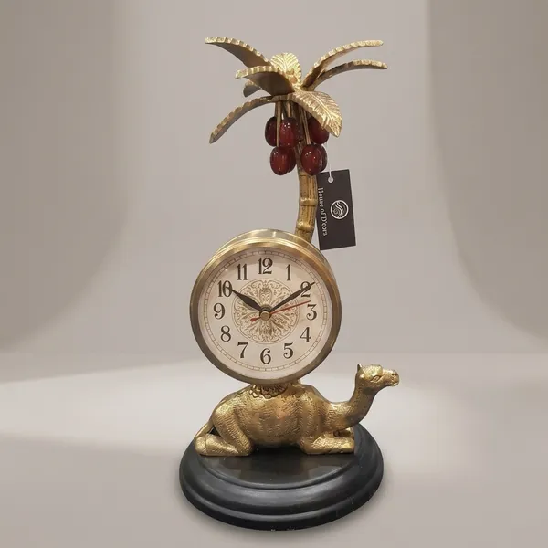Golden_Metal__Camel_Palm_Tree_Decorative_Table_Clock