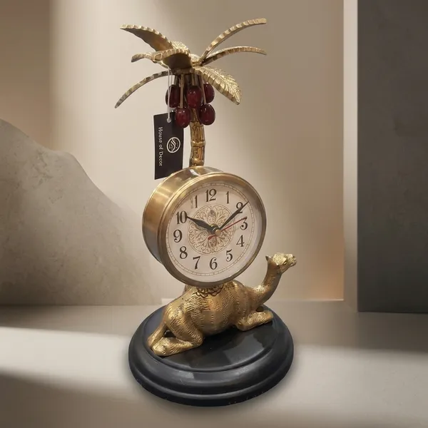 Golden_Metal__Camel_Palm_Tree_Decorative_Table_Clock