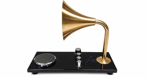 Golden_And_Black_Metal_Glass_Record_Player_Sculpture