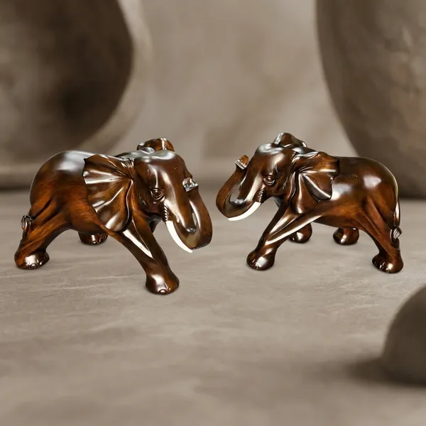 Brown_And_Light_Black_Glossy_Polyresin_Elephant_Figurine