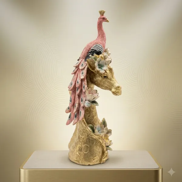 Golden_And_Pink_Horse_And_Peacock_Figurine