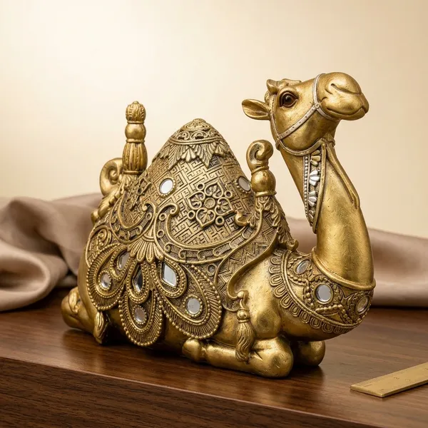 Golden_Polyresin__Brass_Ornate_Sitting_Camel_Figurine