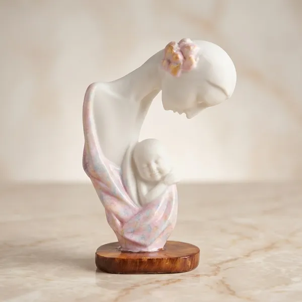 White_And_Beige_Mother_Child_Love_Statue_Figurine