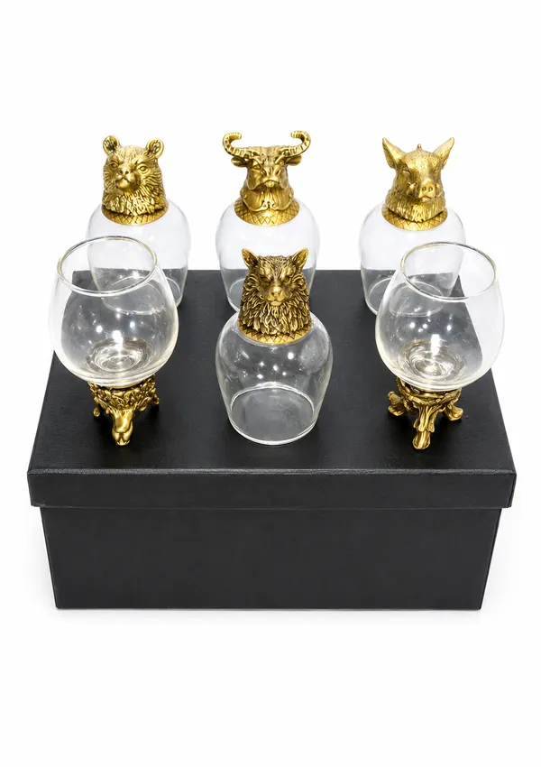 Golden_Forest_Creatures_Glass_And_Brass_Bottom_Set
