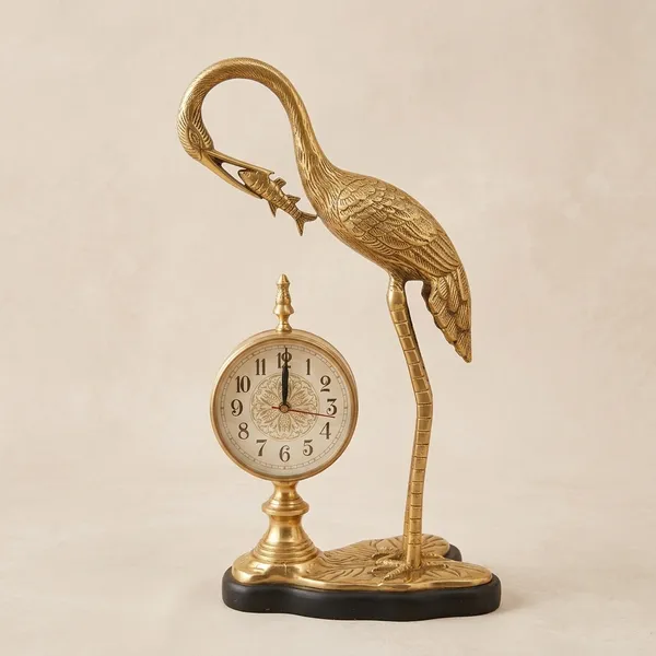 Golden_Metal_Traditional_Swan_Ornate_Base_Decorative_Table_Clock