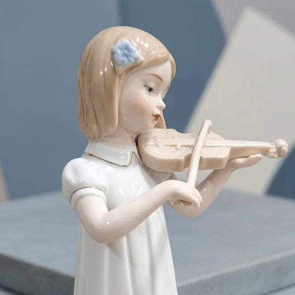 White_Ceramic_Glossy_Violin_Player_Girl_Figurine
