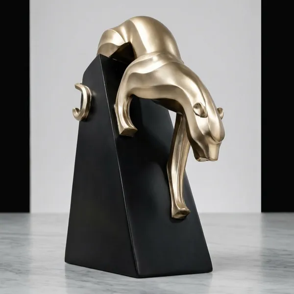 Golden_And_Black_Polyresin_Metallic_Panther_Sculpture_Figurine