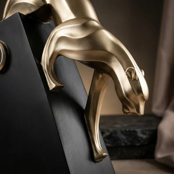 Golden_And_Black_Polyresin_Metallic_Panther_Sculpture_Figurine
