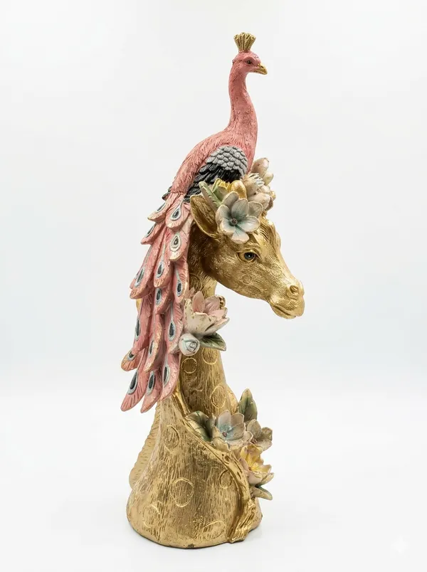 Golden_And_Pink_Horse_And_Peacock_Figurine