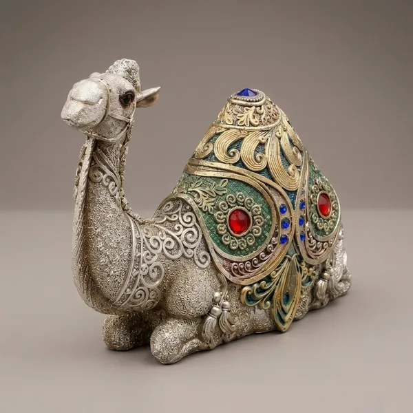 Silver_Polyresin_Gemstone_Embellished_Camel_Figurine