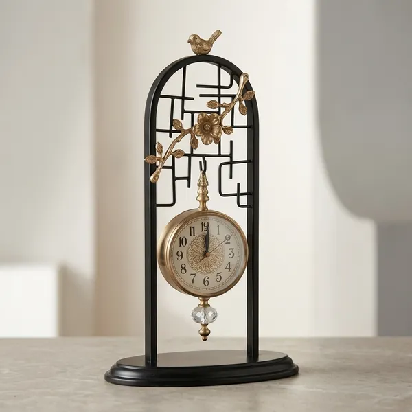 Golden_Metal_Accent_Birdcage_Analog_Decorative_Clock_Figurine