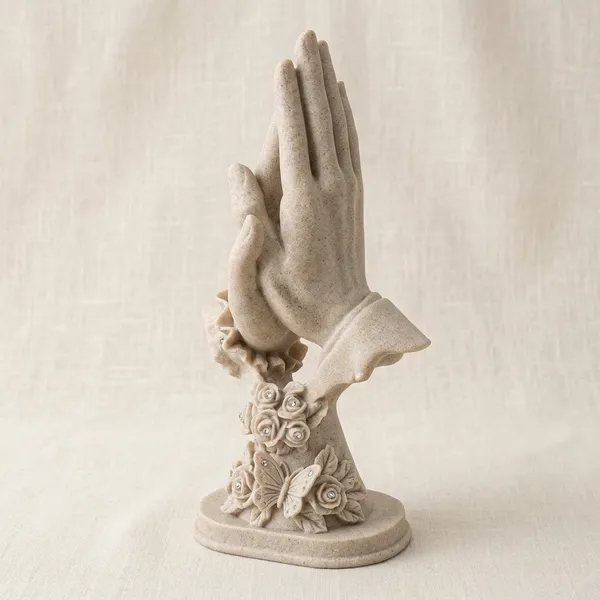 Beige_Polyresin_Stone_Praying_Hands_Floral_Base_Figurine