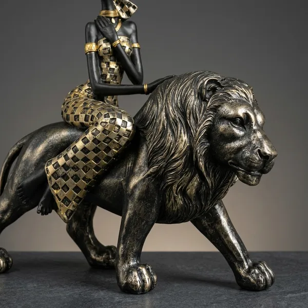 Golden_And_Black_Polyresin_Accent_Decorative_Lion_With_Rider_Figurine