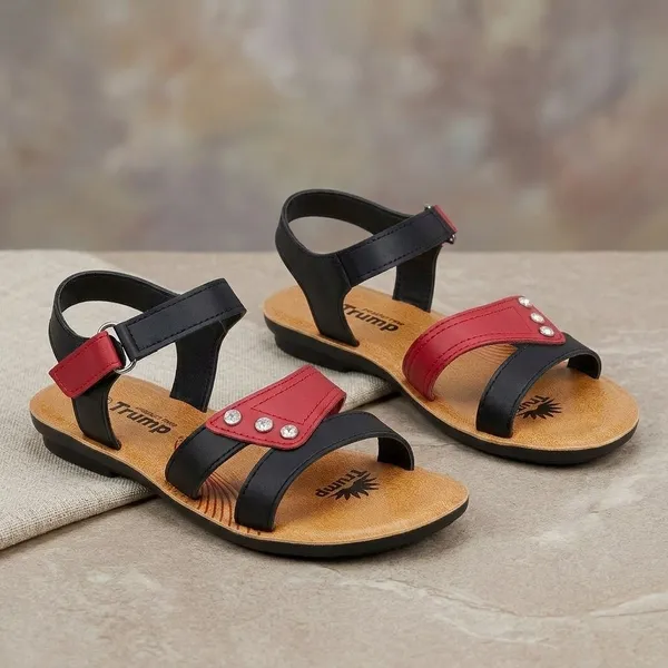 Red_PU_Buckle_Open_Toe_Low_Heel_Flat_Sandals_-_Pack_of_2