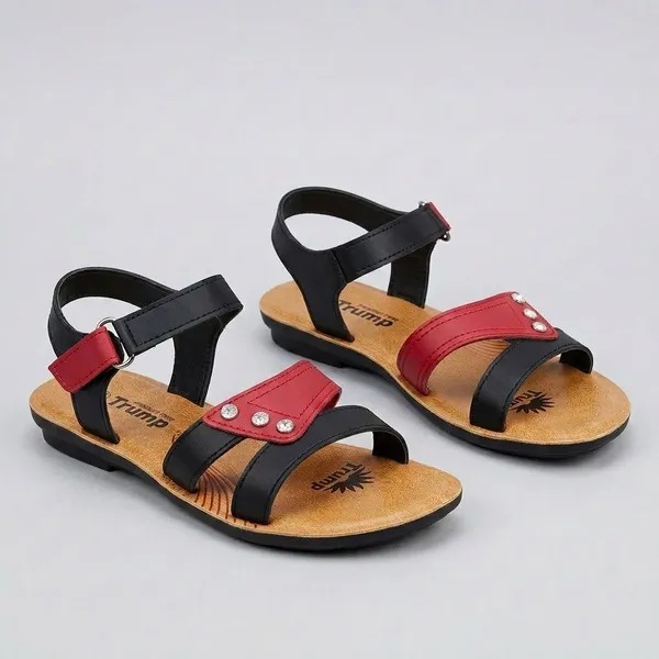 Red_PU_Buckle_Open_Toe_Low_Heel_Flat_Sandals_-_Pack_of_2
