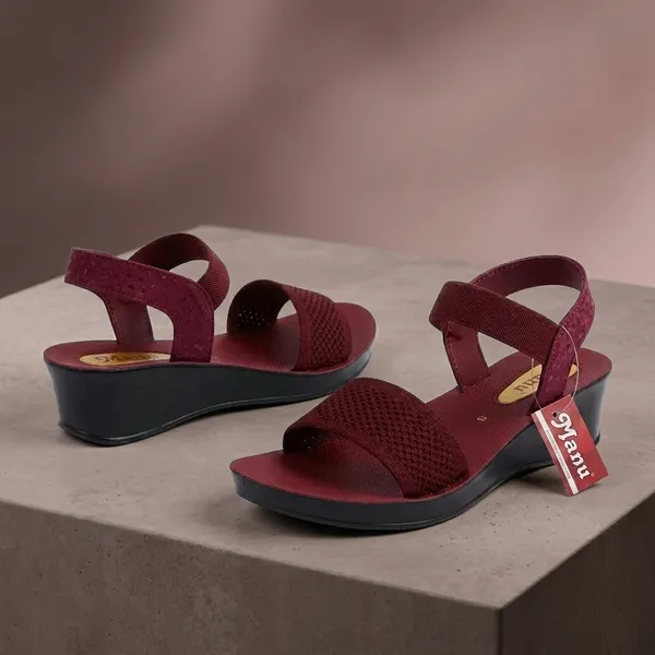 Maroon_PU_Casual_Flat_Sandals_For_Unisex_-_Pack_of_2