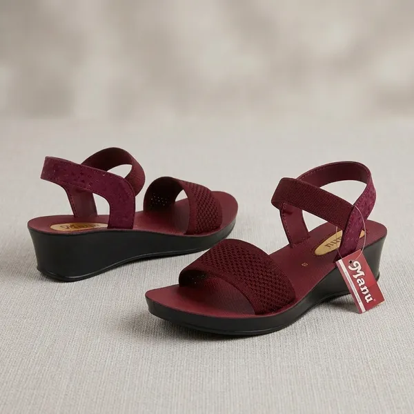 Maroon_PU_Casual_Flat_Sandals_For_Unisex_-_Pack_of_2