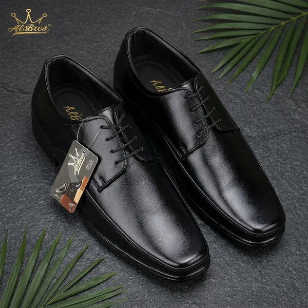 Black_Synthetic_Leather_Lace-Up_Square_Toe_Derby_Shoes_For_Men