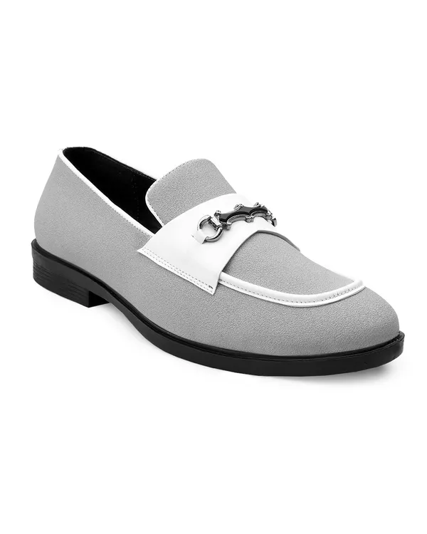 Grey_Suede_Loafers_With_Silver_Chain_Detail_For_Men