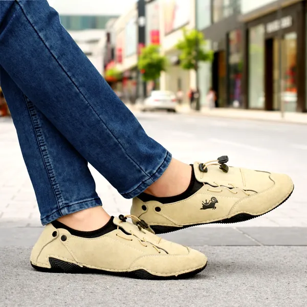 Beige_Casual_Lace-Up_Loafers_Dragon_Logo_For_Men