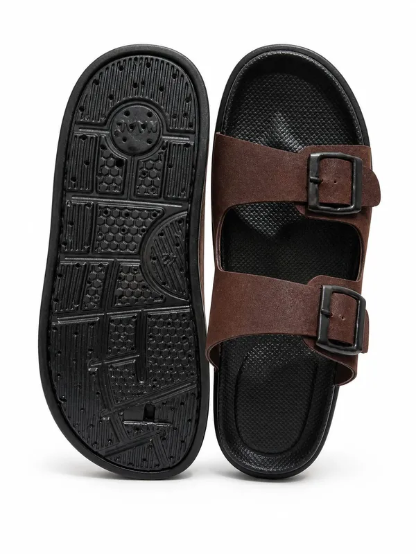 Brown_Dual-Buckle_Comfort_Slides_With_Textured_Footbed_For_Men