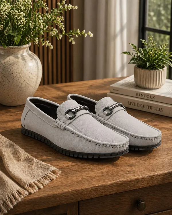 Grey_Suede_Loafers_With_Metal_Buckle_Detail_For_Men