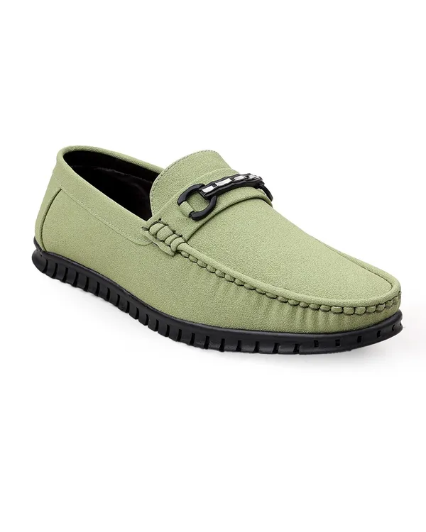 Olive_Green_Suede_Loafers_With_Chain_Detail_For_Men