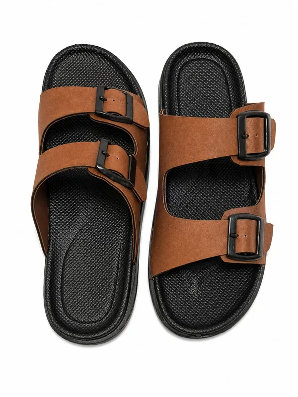 Brown_Dual-Strap_Sandals_With_Adjustable_Buckles_For_Men