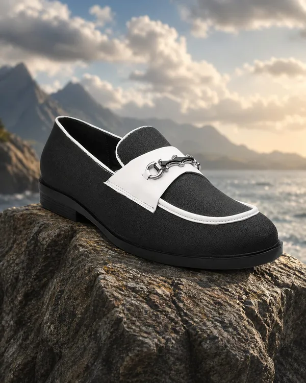 Black_And_White_Contrast_Loafers_With_Silver_Chain_Detail_For_Men