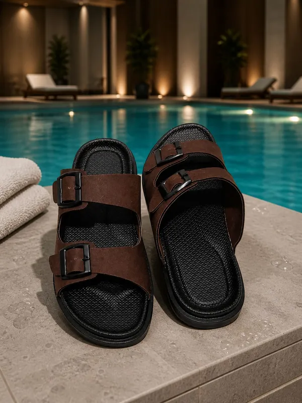 Brown_Dual-Buckle_Comfort_Slides_With_Textured_Footbed_For_Men