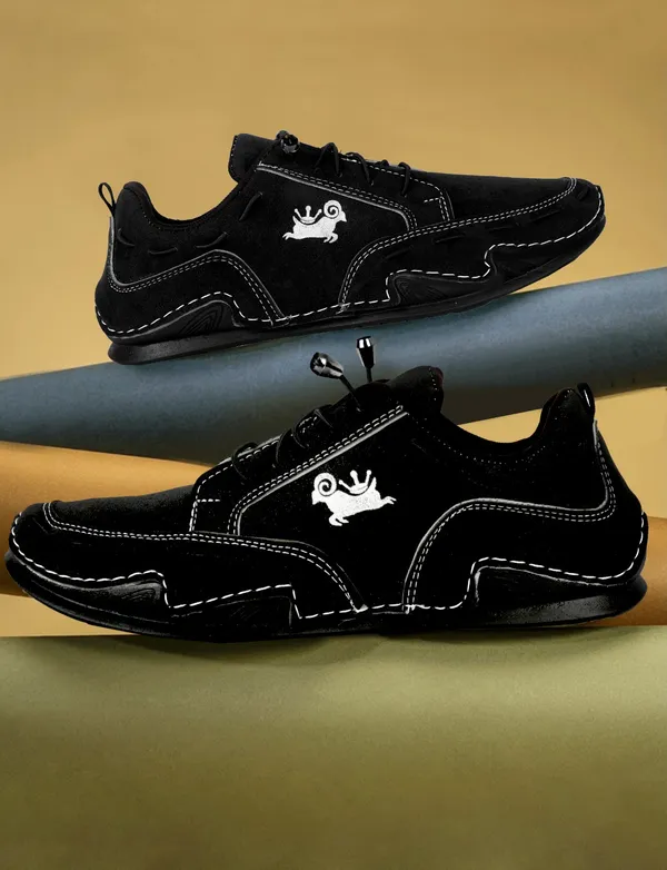 Black_Casual_Sneakers_With_White_Logo_Detail_For_Men