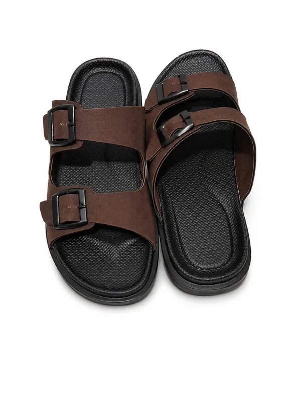 Brown_Dual-Buckle_Comfort_Slides_With_Textured_Footbed_For_Men