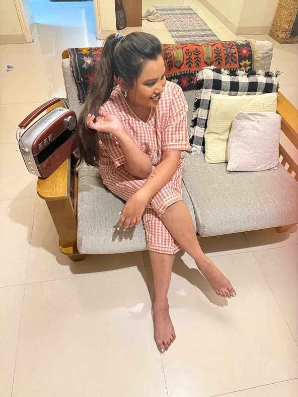 Red_And_White_Checked_Cotton_Sleepwear_Set_For_Women