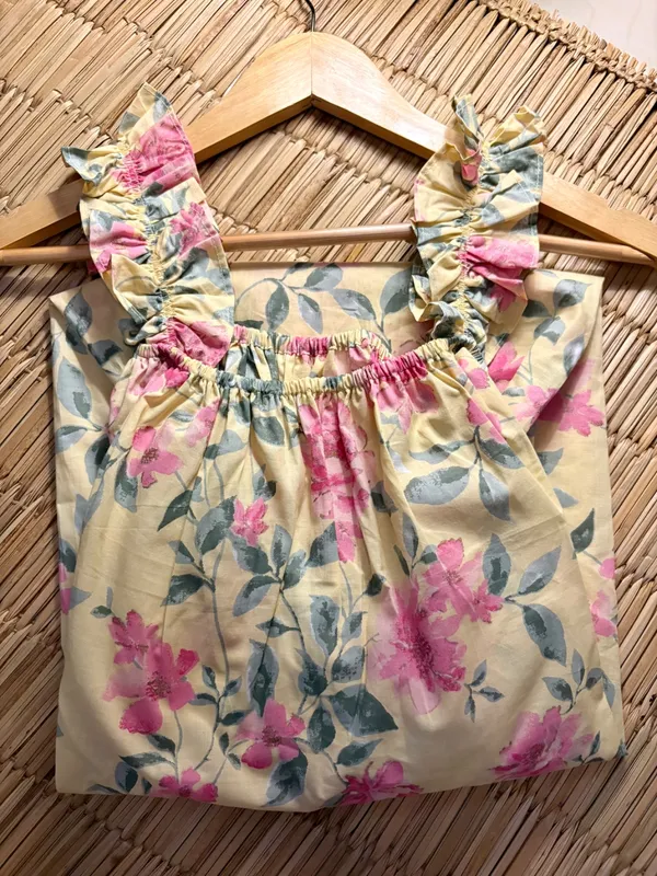 Yellow_Floral_Print_Cotton_Midi_Dress_For_Women