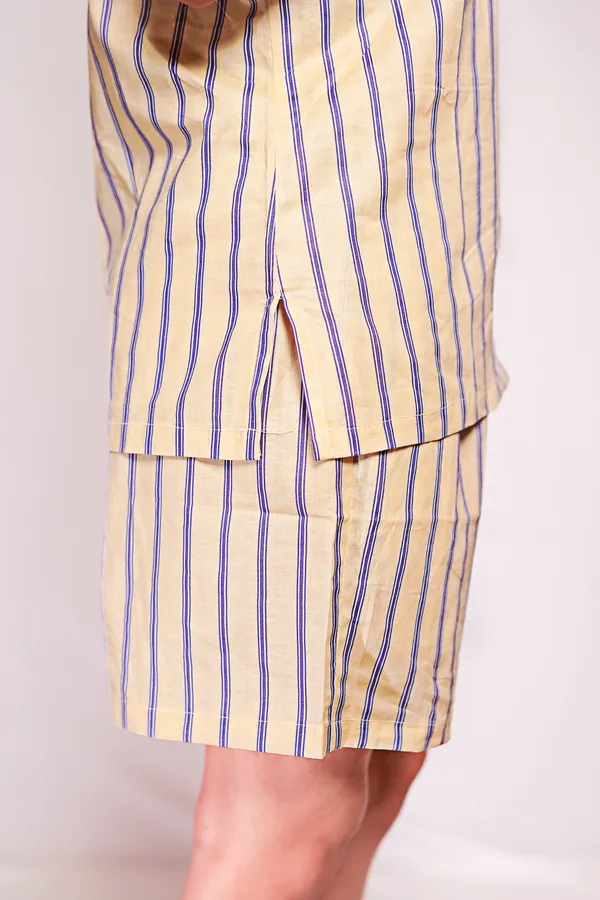 Yellow_And_Blue_Striped_Cotton_Sleepwear_Set_For_Women