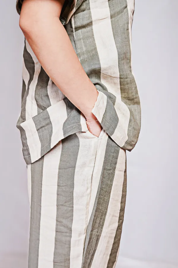 Green_And_White_Striped_Cotton_Sleepwear_Set_For_Women