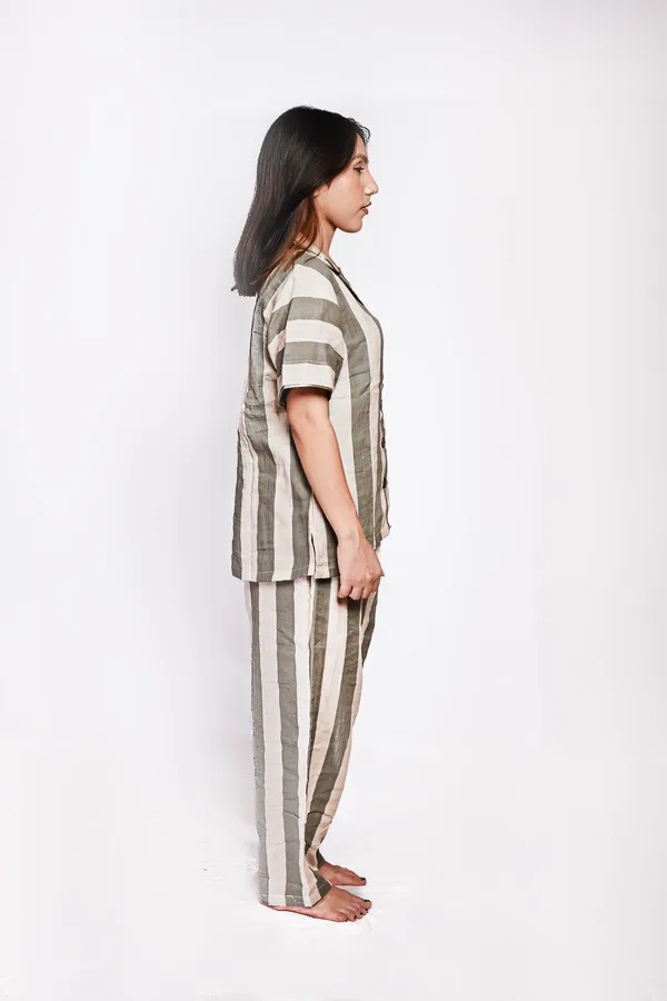 Green_And_White_Striped_Cotton_Sleepwear_Set_For_Women