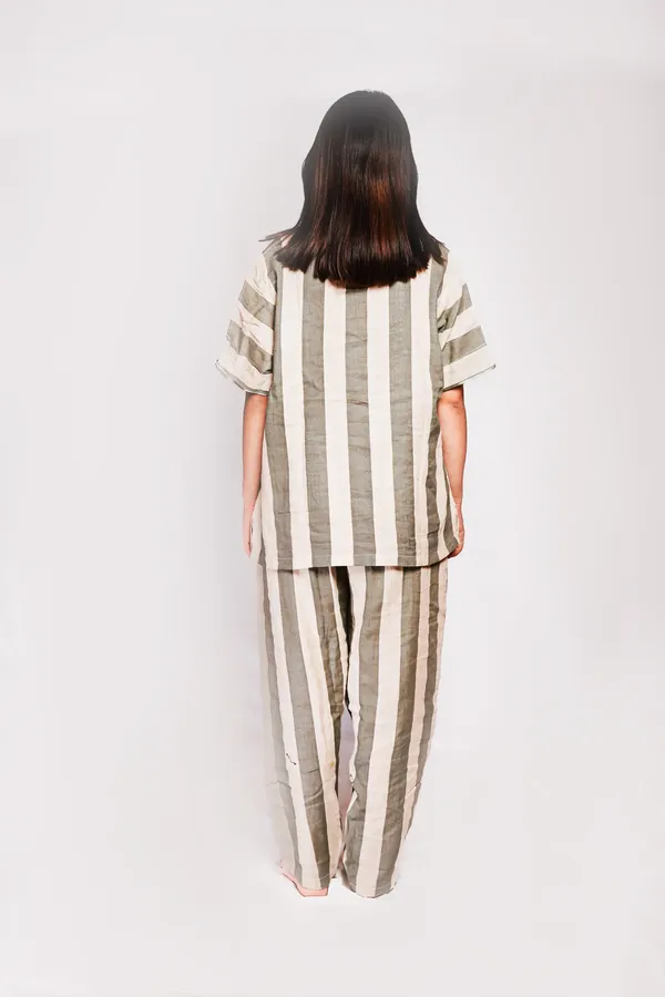 Green_And_White_Striped_Cotton_Sleepwear_Set_For_Women