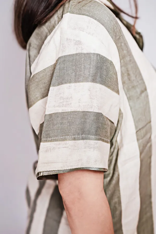 Green_And_White_Striped_Cotton_Sleepwear_Set_For_Women