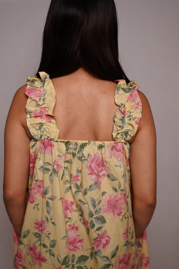 Yellow_Floral_Print_Cotton_Midi_Dress_For_Women
