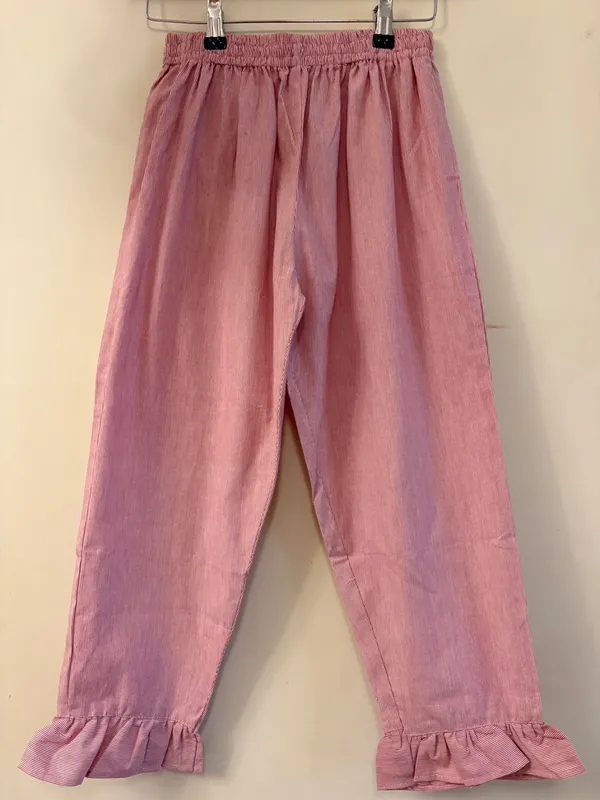 Pink_Cotton_Ruffle_Hem_Night_Pants_For_Women