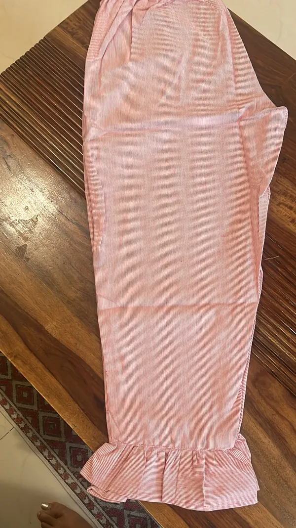 Pink_Cotton_Ruffle_Hem_Night_Pants_For_Women
