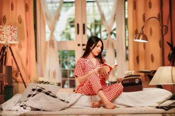 Red_And_White_Gingham_Check_Cotton_Sleepwear_Set_For_Women