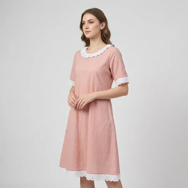 Pink_Cotton_A-Line_Peter_Pan_Collar_Midi_Dress_For_Women