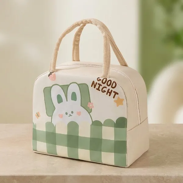 Multicolor_Polyester_Bunny_Gingham_Print_Insulated_Lunch_Bag_For_Kids