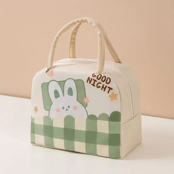 Multicolor_Polyester_Bunny_Gingham_Print_Insulated_Lunch_Bag_For_Kids
