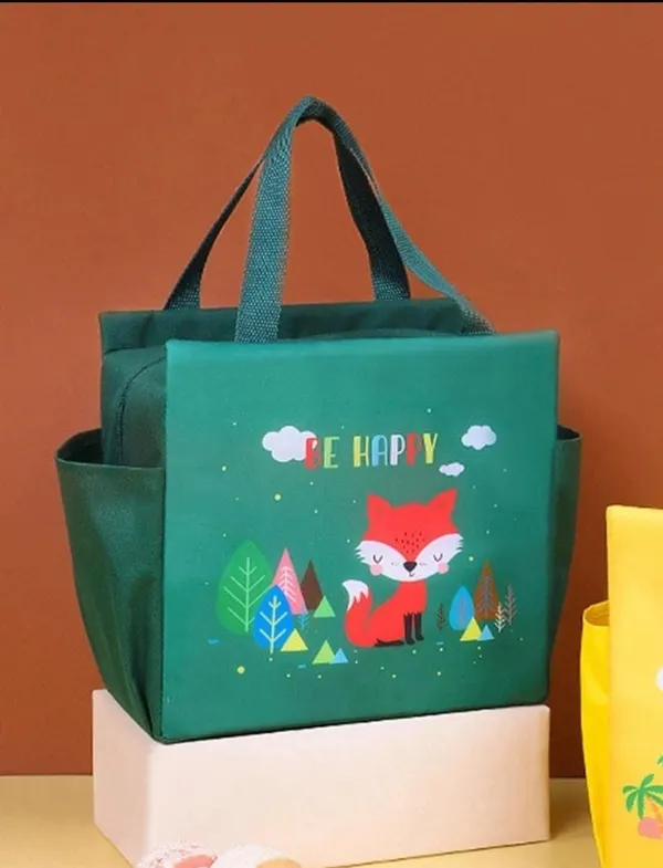 Green_Polyester_Fox_Print_Insulated_Lunch_Bag_For_Kids