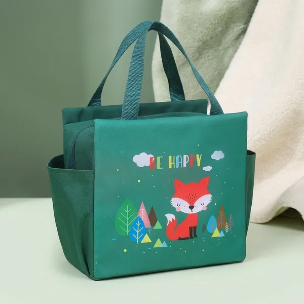 Green_Polyester_Fox_Print_Insulated_Lunch_Bag_For_Kids
