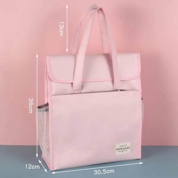 Pink_Polyester_Insulated_Lunch_Bag_With_Mesh_Side_Pocket_For_Kids